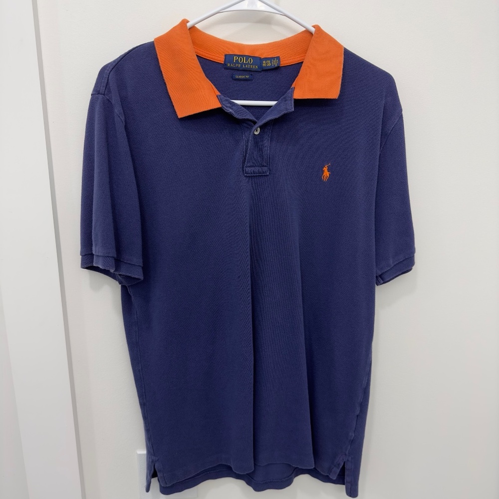 Polo by Ralph Lauren Men’s Minimalistic Orange Pony logo Blue Polo Shirt